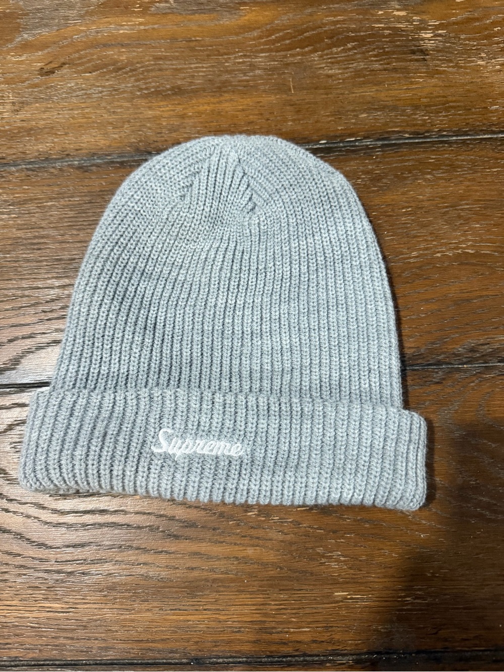 Supreme Light Gray Cuffed Rib Knit Beanie